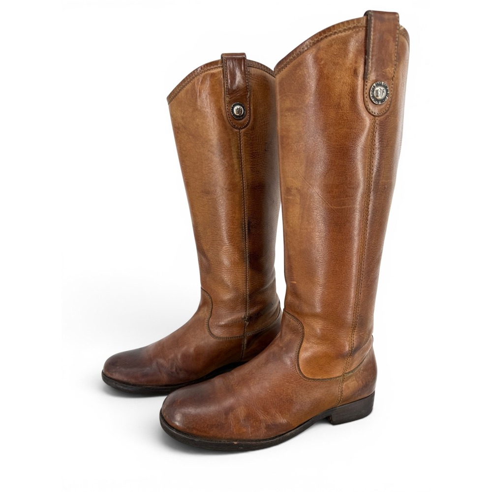 Frye Melissa Button Tall Knee High Riding Boots Womens 6.5B Cognac Brown Leather